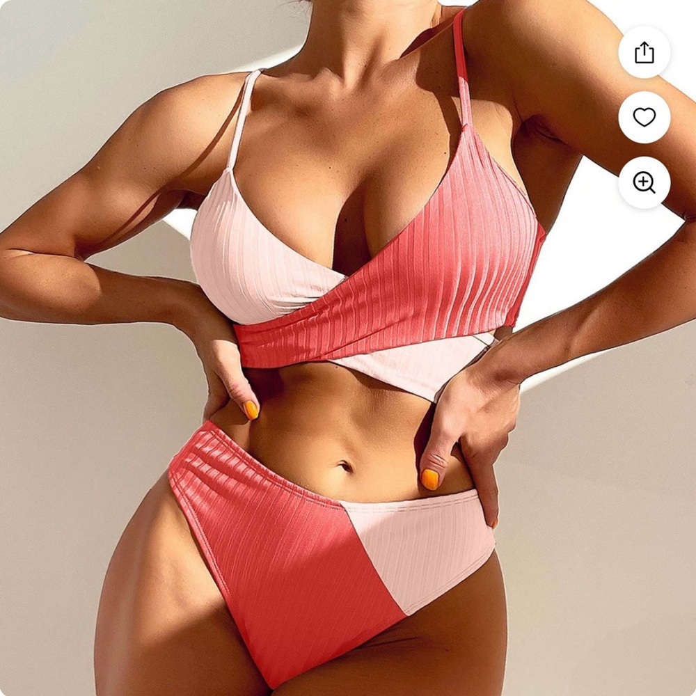 Women’s Sexy Link Size S Bikini Thick Strip Cross Strap High Waist Swimsuit NWOT